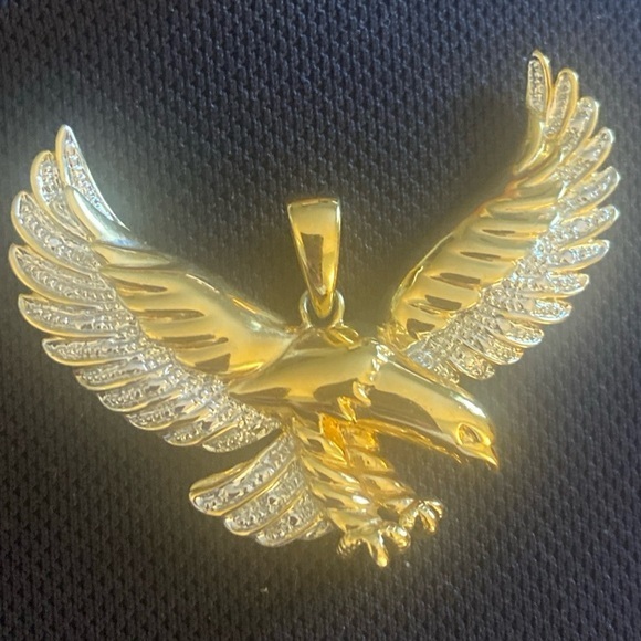 Round Cut Lab-Created Diamond Eagle Charm Pendant 925 Sterling 14k Gold Plated